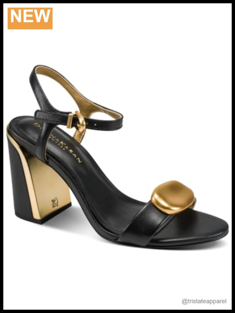 Donna Karan Seraphina Ankle Strap Sandal Block Heel Pointed Toe